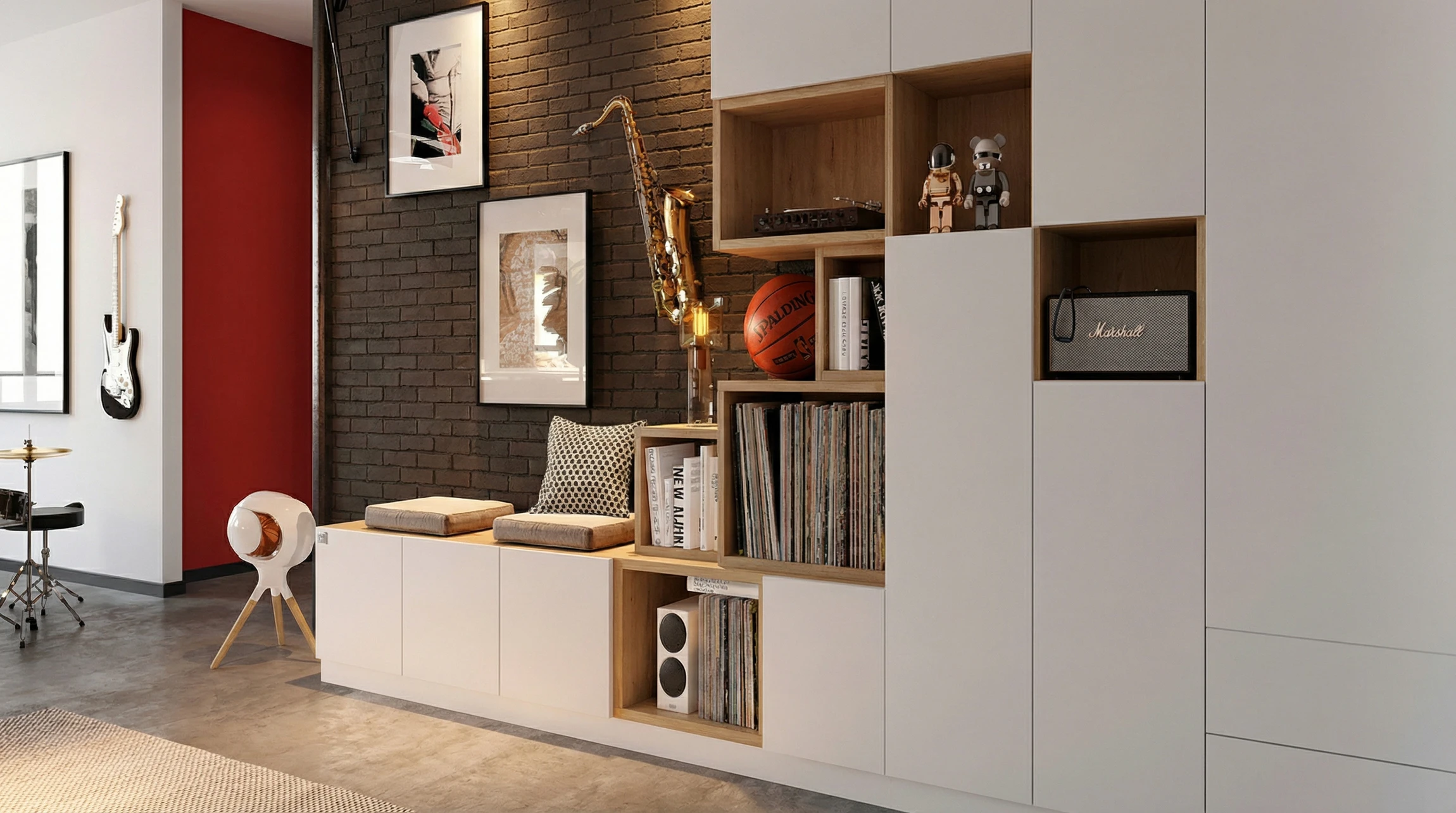 Entrée moderne d'appartement avec vestiaire fonctionnel