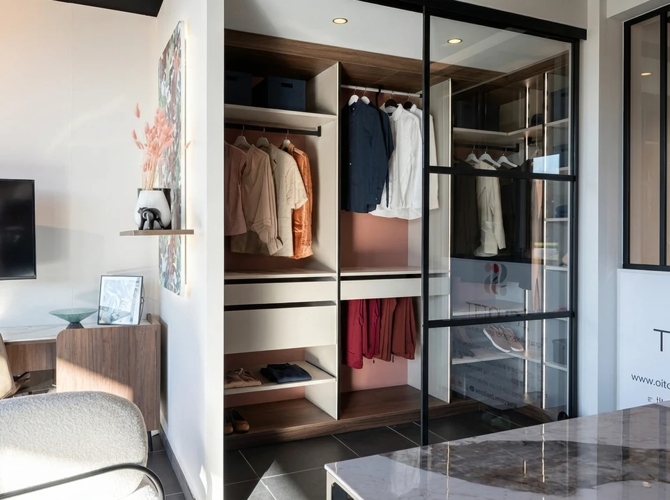 Chambre moderne avec dressing walk-in luxueux intégré